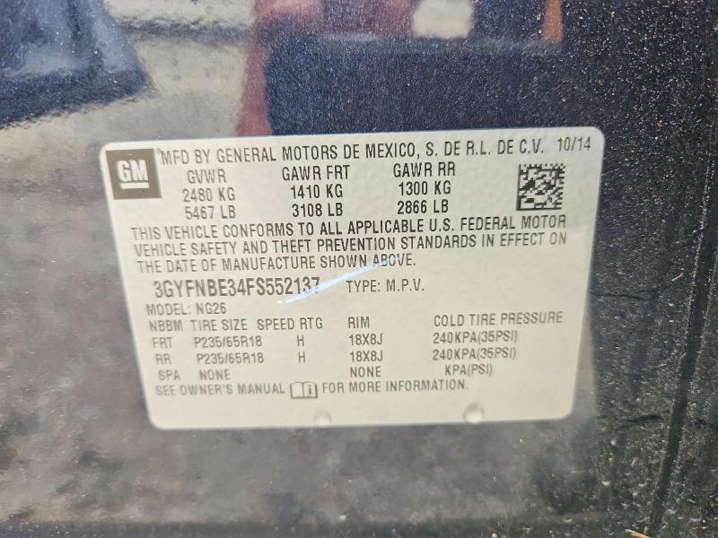 58644076 :رقم المزاد ، 3GYFNBE34FS552137 vin ، 2015 Cadillac Srx مزاد بيع