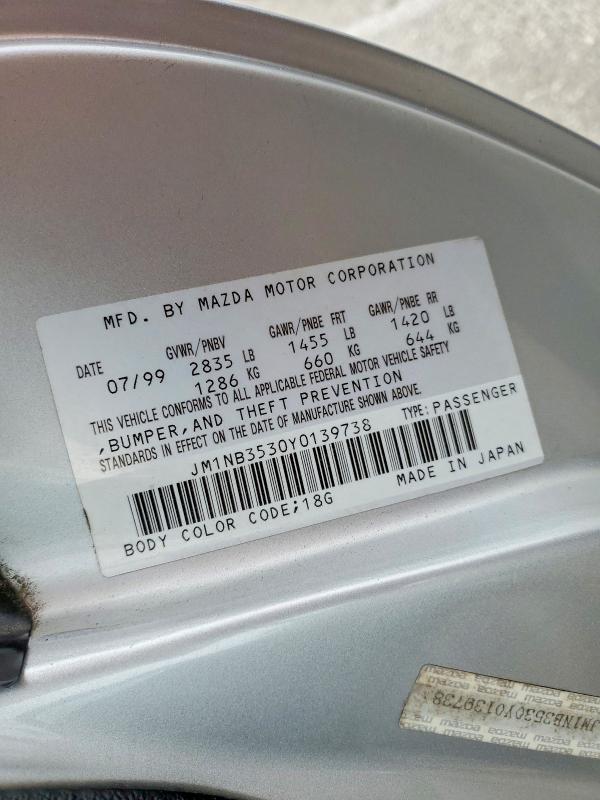 55823736 :رقم المزاد ، JM1NB3530Y0139738 vin ، 2000 Mazda Mx-5 Miata مزاد بيع