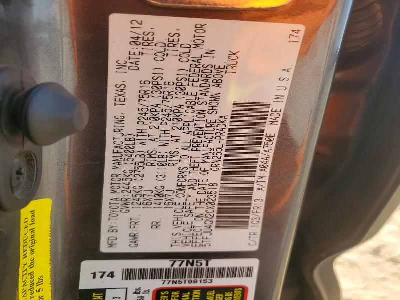Aukcja sprzedaży 2012 Toyota Tacoma, vin: 5TFJU4GN2CX023518, numer aukcji: 55422586