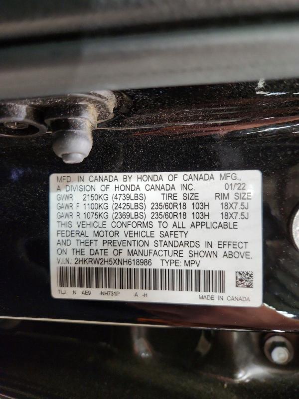 Aukcja sprzedaży 2022 Honda Cr-v, vin: 2HKRW2H5XNH618986, numer aukcji: 57168246