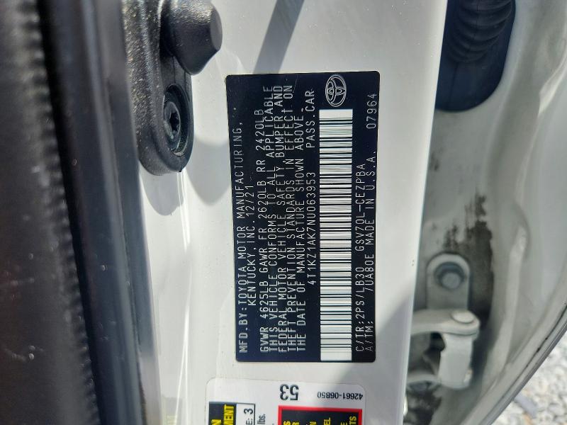 58586466 :رقم المزاد ، 4T1KZ1AK7NU063953 vin ، 2022 Toyota Camry مزاد بيع