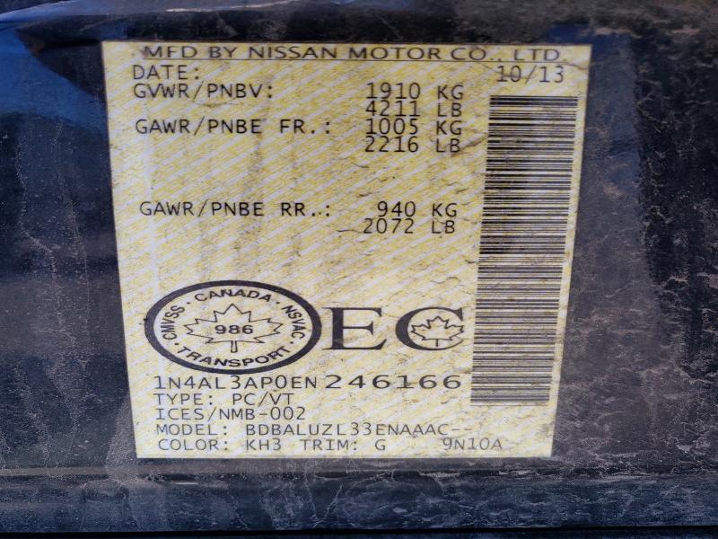 2014 Nissan Altima მანქანა იყიდება აუქციონზე, vin: 1N4AL3AP0EN246166, აუქციონის ნომერი: 55735416