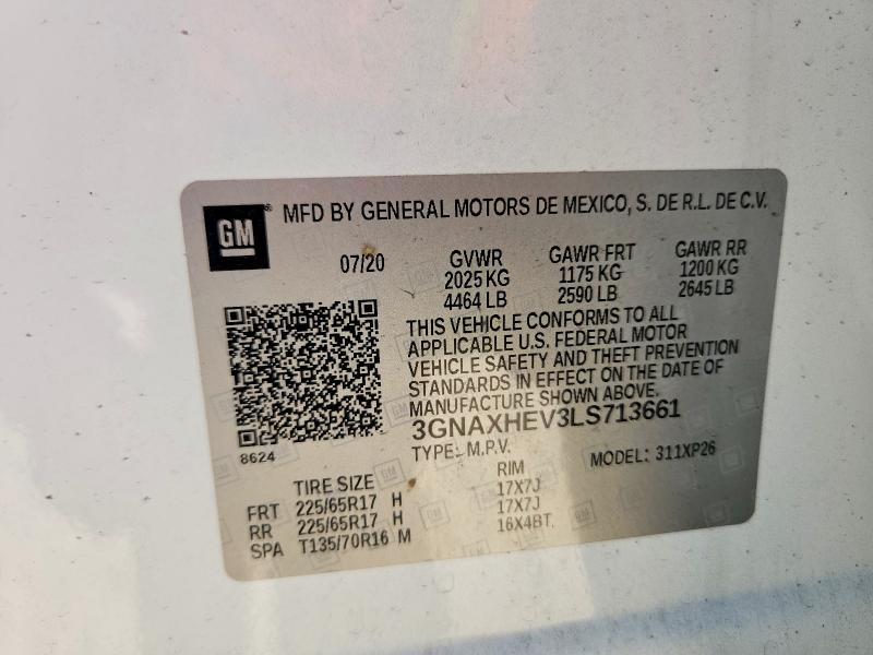 Aukcja sprzedaży 2020 Chevrolet Equinox, vin: 3GNAXHEV3LS713661, numer aukcji: 56090726