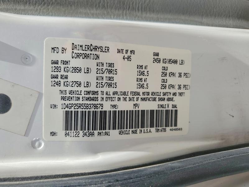 56277816 :رقم المزاد ، 1D4GP25R55B378679 vin ، 2005 Dodge Caravan مزاد بيع