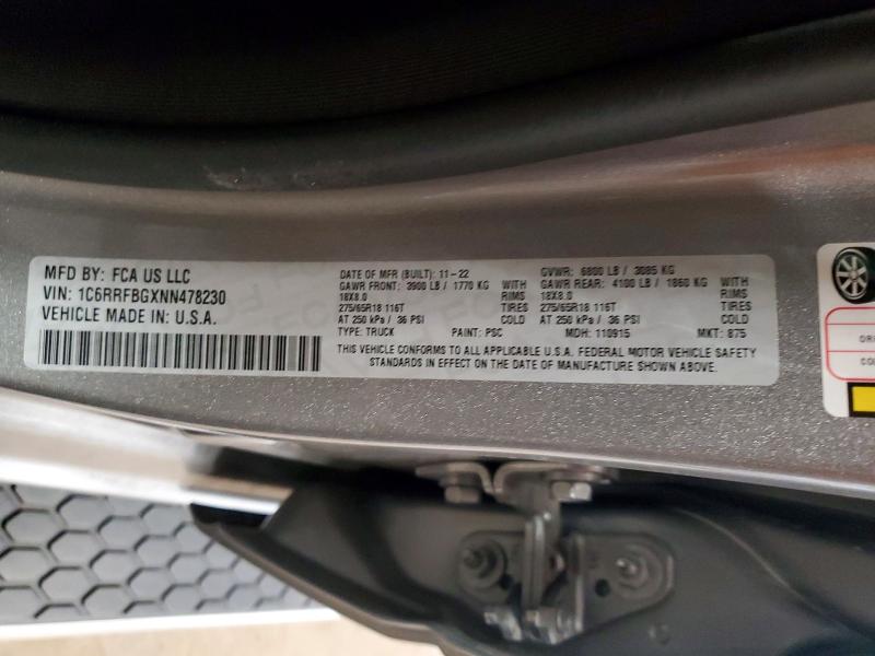 Продажа на аукционе авто 2022 Ram 1500, vin: 1C6RRFBGXNN478230, номер лота: 56119996