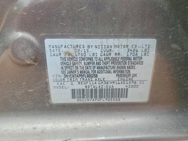 Aukcja sprzedaży 2015 Nissan Versa, vin: 3N1CN7AP0FL905288, numer aukcji: 58457866