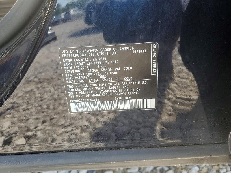 56966476 :رقم المزاد ، 1V2DR2CA6JC537431 vin ، 2018 Volkswagen Atlas مزاد بيع