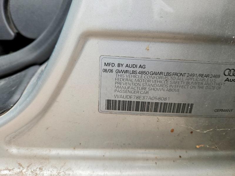 Продаж на аукціоні авто 2007 Audi A4, vin: WAUDF78E37A058081, номер лоту: 58881276