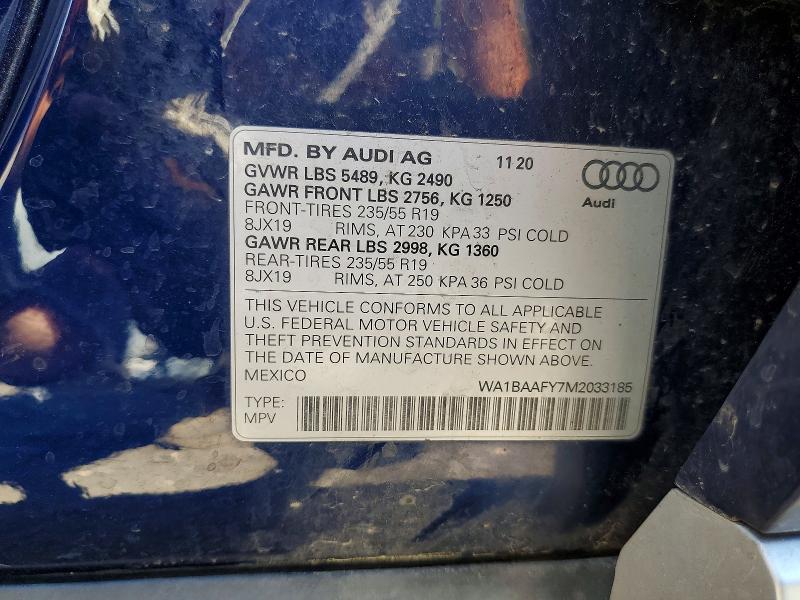 Продаж на аукціоні авто 2021 Audi Q5, vin: WA1BAAFY7M2033185, номер лоту: 56655346