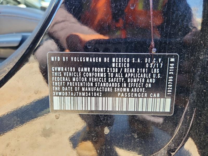 58747796 :رقم المزاد ، 3VWDB7AJ7HM341042 vin ، 2017 Volkswagen Jetta مزاد بيع