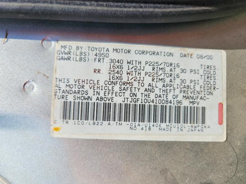 56697026 :رقم المزاد ، JTJGF10U410084196 vin ، 2001 Lexus Rx مزاد بيع