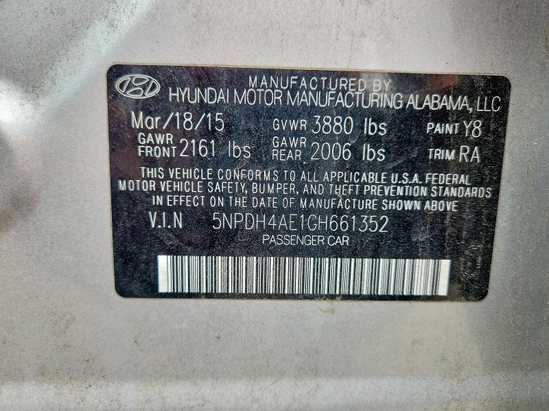56770636 :رقم المزاد ، 5NPDH4AE1GH661352 vin ، 2016 Hyundai Elantra مزاد بيع