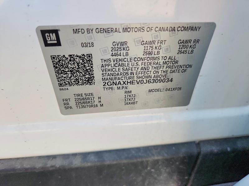 2018 Chevrolet Equinox მანქანა იყიდება აუქციონზე, vin: 2GNAXHEV0J6309034, აუქციონის ნომერი: 58988256