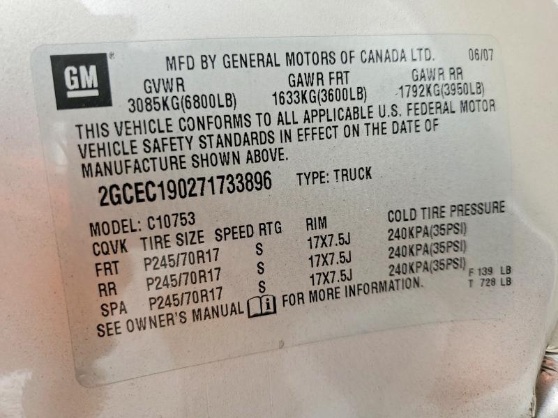 58805236 :رقم المزاد ، 2GCEC190271733896 vin ، 2007 Chevrolet Silverado مزاد بيع