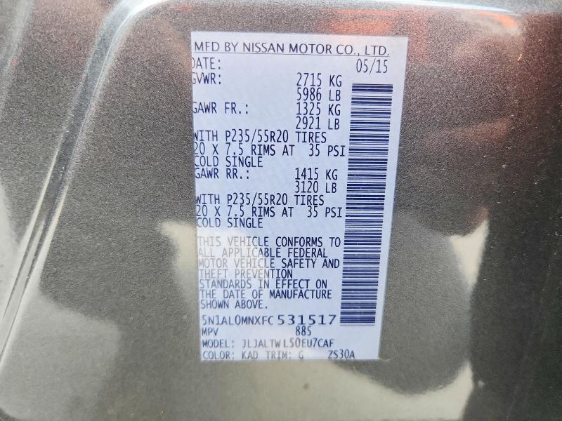Aukcja sprzedaży 2015 Infiniti Qx60, vin: 5N1AL0MNXFC531517, numer aukcji: 55948156