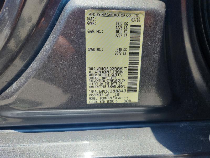 Aukcja sprzedaży 2016 Nissan Altima, vin: 1N4AL3AP1GC188843, numer aukcji: 54927216