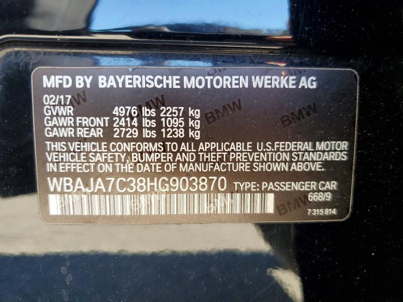 57121586 :رقم المزاد ، WBAJA7C38HG903870 vin ، 2017 Bmw 530 مزاد بيع