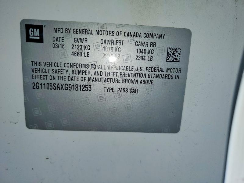 55306166 :رقم المزاد ، 2G1105SAXG9181253 vin ، 2016 Chevrolet Impala مزاد بيع