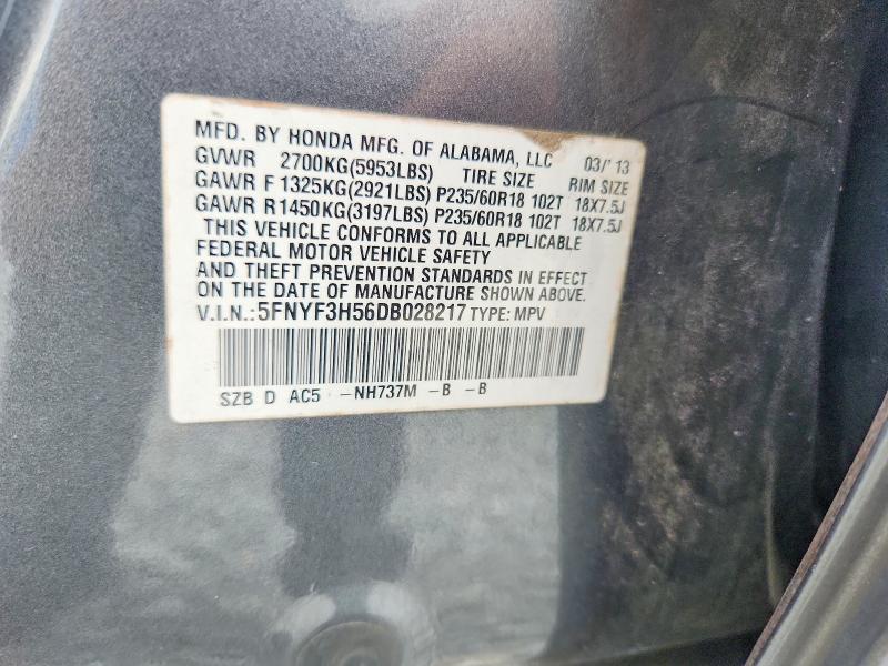 Aukcja sprzedaży 2013 Honda Pilot, vin: 5FNYF3H56DB028217, numer aukcji: 56752866