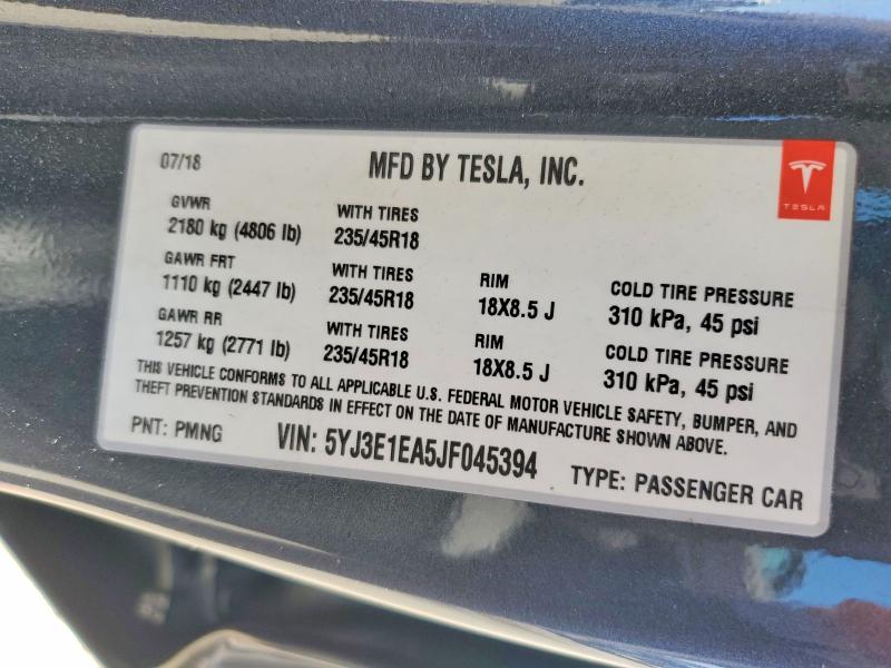 Aukcja sprzedaży 2018 Tesla Model 3, vin: 5YJ3E1EA5JF045394, numer aukcji: 55116646
