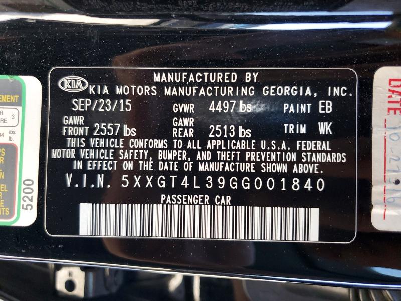 Aukcja sprzedaży 2016 Kia Optima, vin: 5XXGT4L39GG001840, numer aukcji: 56701926