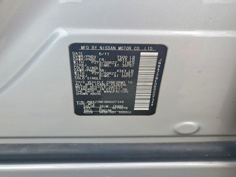 2011 Infiniti Qx56 მანქანა იყიდება აუქციონზე, vin: JN8AZ2NE0B9007348, აუქციონის ნომერი: 57119166