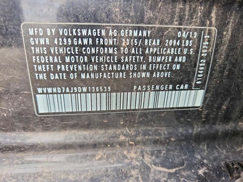 2013 Volkswagen Gti მანქანა იყიდება აუქციონზე, vin: WVWHD7AJ9DW136539, აუქციონის ნომერი: 55433746