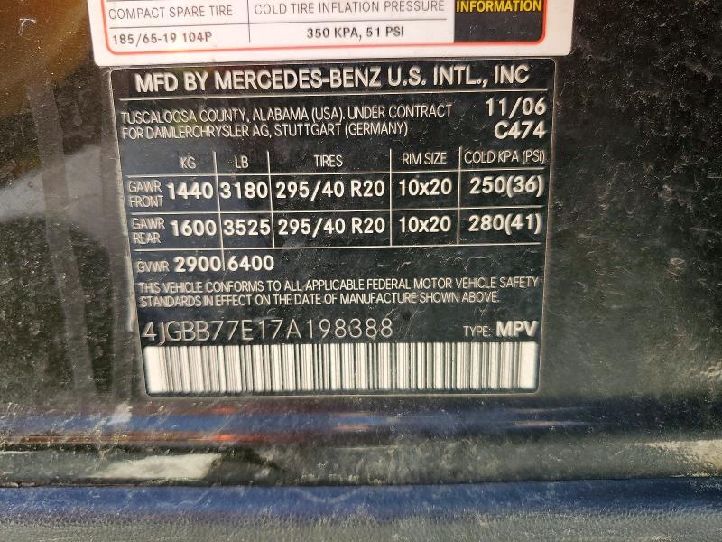 56025956 :رقم المزاد ، 4JGBB77E17A198388 vin ، 2007 Mercedes-benz Ml مزاد بيع