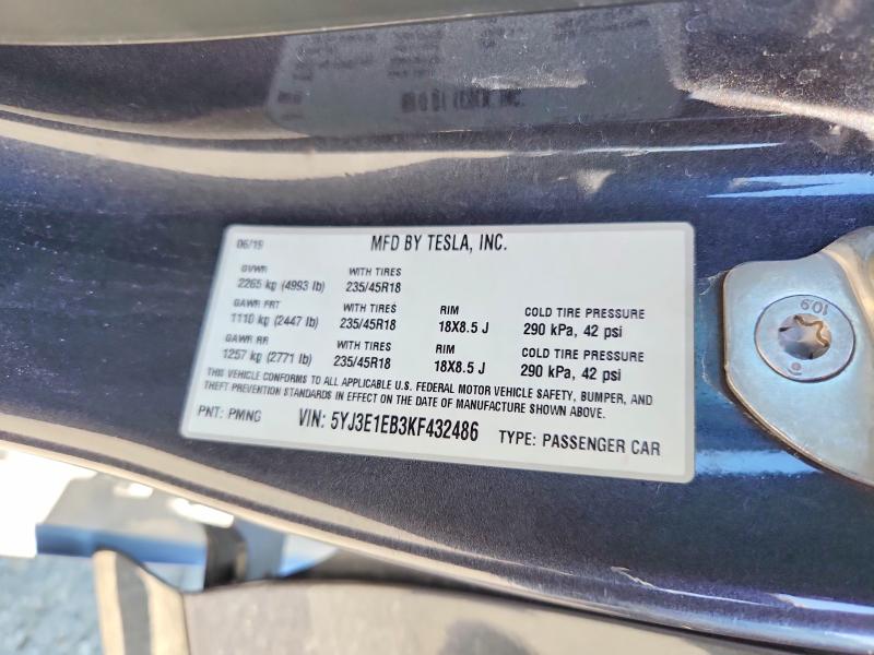 Продаж на аукціоні авто 2019 Tesla Model 3, vin: 5YJ3E1EB3KF432486, номер лоту: 58128896