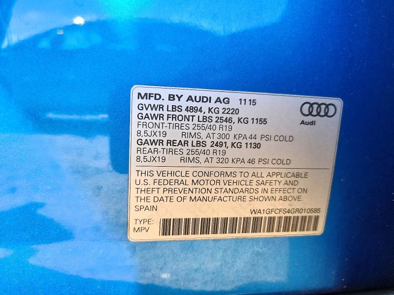 56055536 :رقم المزاد ، WA1GFCFS4GR010585 vin ، 2016 Audi Q3 مزاد بيع