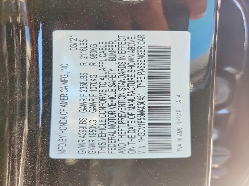 Продажа на аукционе авто 2021 Honda Accord, vin: 1HGCV1F55MA050451, номер лота: 55772556