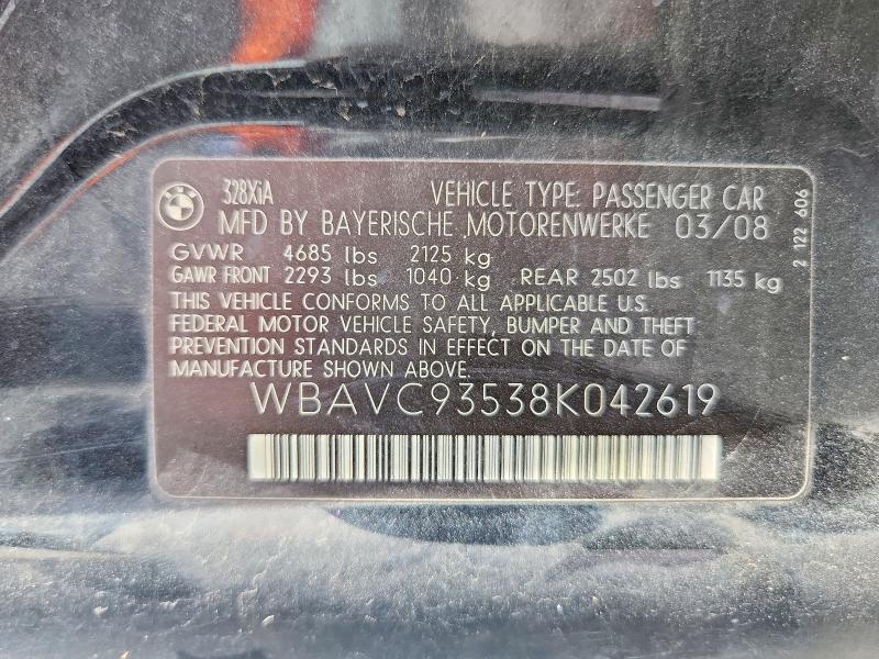 Aukcja sprzedaży 2008 Bmw 328, vin: WBAVC93538K042619, numer aukcji: 56949756
