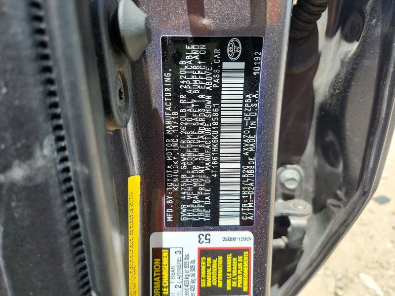 Aukcja sprzedaży 2019 Toyota Camry, vin: 4T1B61HK6KU185861, numer aukcji: 57356006