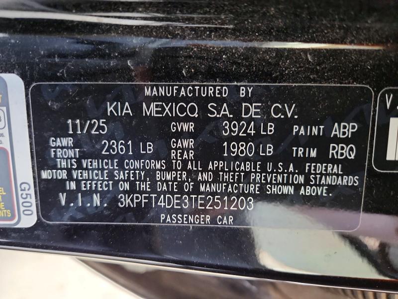 2026 Kia K4 მანქანა იყიდება აუქციონზე, vin: 3KPFT4DE3TE251203, აუქციონის ნომერი: 57354066
