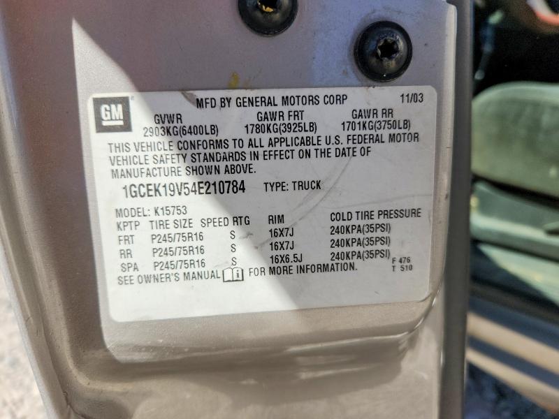2004 Chevrolet Silverado 1500 მანქანა იყიდება აუქციონზე, vin: 1GCEK19V54E210784, აუქციონის ნომერი: 57268106