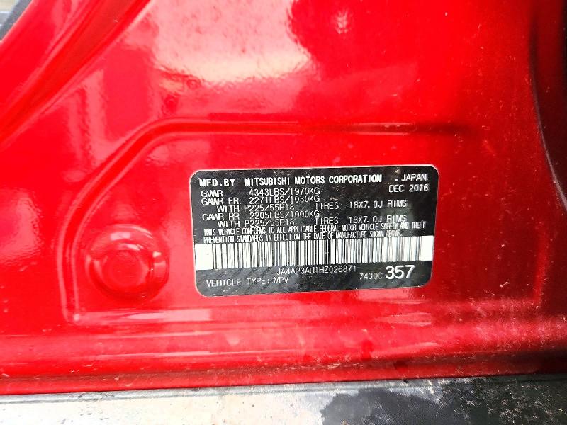 2017 Mitsubishi Outlander Sport მანქანა იყიდება აუქციონზე, vin: JA4AP3AU1HZ026871, აუქციონის ნომერი: 56654246