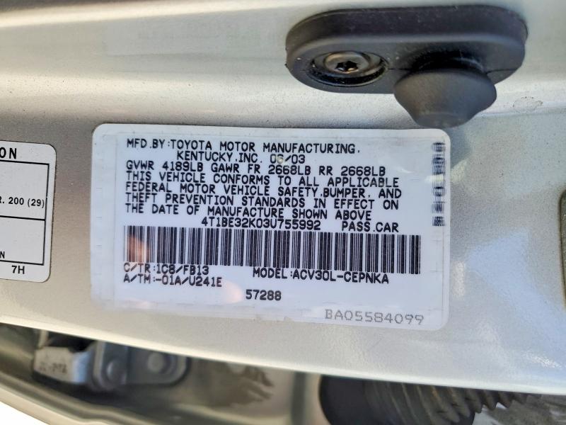 Aukcja sprzedaży 2003 Toyota Camry, vin: 4T1BE32K03U755992, numer aukcji: 58473826