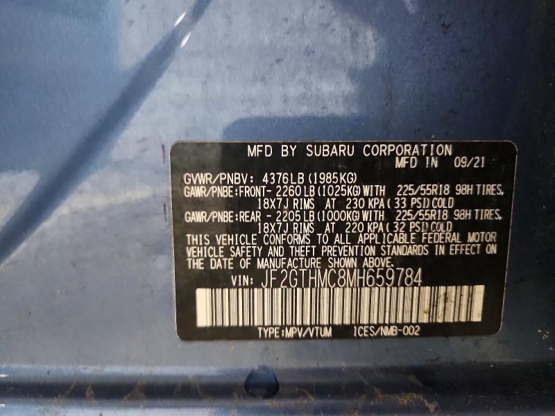 2021 Subaru Crosstrek მანქანა იყიდება აუქციონზე, vin: JF2GTHMC8MH659784, აუქციონის ნომერი: 57934276