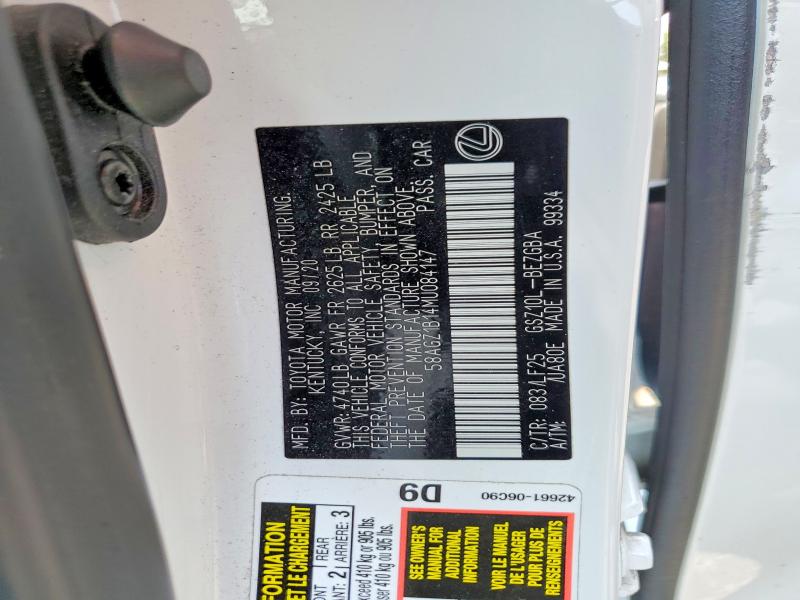 58815896 :رقم المزاد ، 58AGZ1B14MU084147 vin ، 2021 Lexus Es 350 مزاد بيع