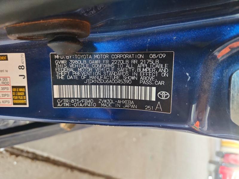 57931276 :رقم المزاد ، JTDKN3DU6A0045390 vin ، 2010 Toyota Prius مزاد بيع