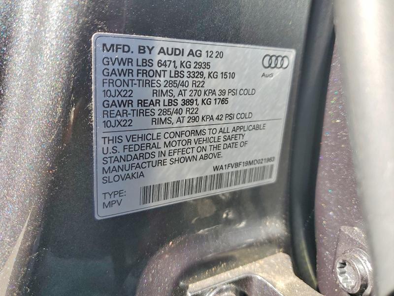 Продажа на аукционе авто 2021 Audi Q8, vin: WA1FVBF19MD021963, номер лота: 58225396