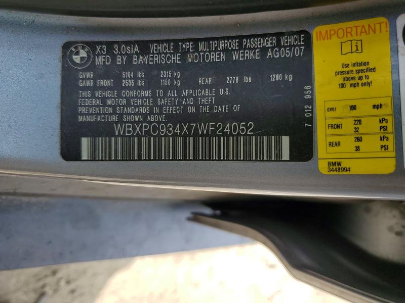 Aukcja sprzedaży 2007 Bmw X3, vin: WBXPC934X7WF24052, numer aukcji: 56319486