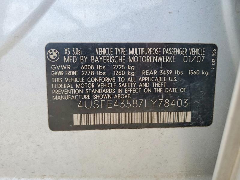 Продажа на аукционе авто 2007 Bmw X5, vin: 4USFE43587LY78403, номер лота: 55418246