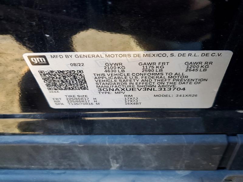 Продажа на аукционе авто 2022 Chevrolet Equinox, vin: 3GNAXUEV3NL313704, номер лота: 58489166