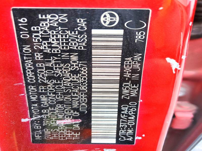 Продаж на аукціоні авто 2016 Toyota Prius, vin: JTDKBRFU8G3506671, номер лоту: 54839436