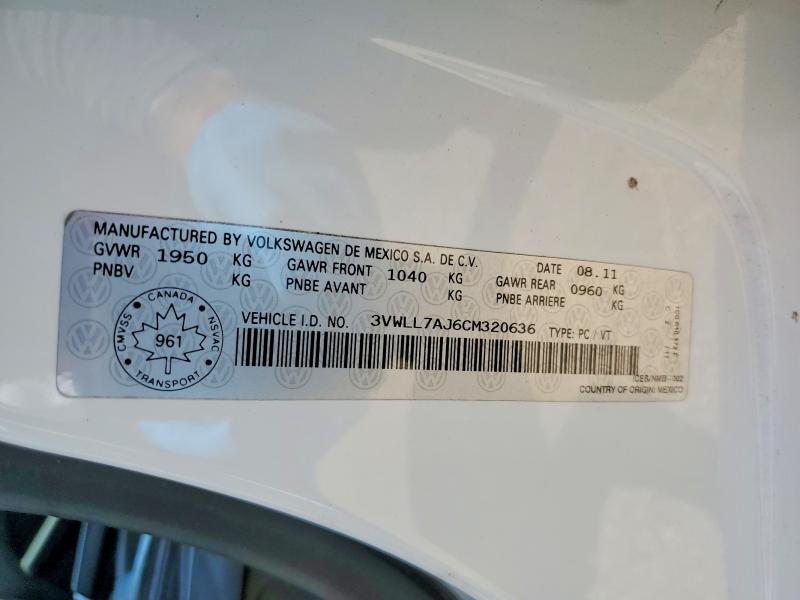 Продажа на аукционе авто 2012 Volkswagen Jetta, vin: 3VWLL7AJ6CM320636, номер лота: 56085276