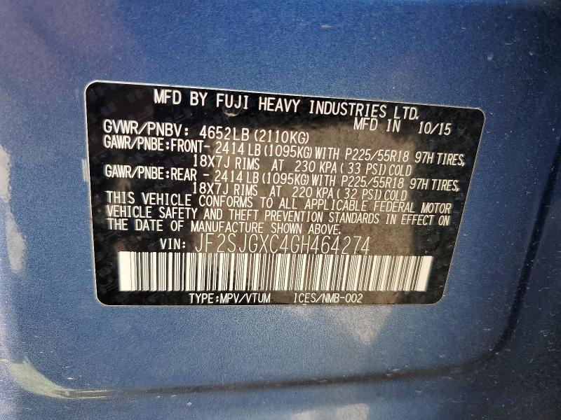 Aukcja sprzedaży 2016 Subaru Forester, vin: JF2SJGXC4GH464274, numer aukcji: 56280016