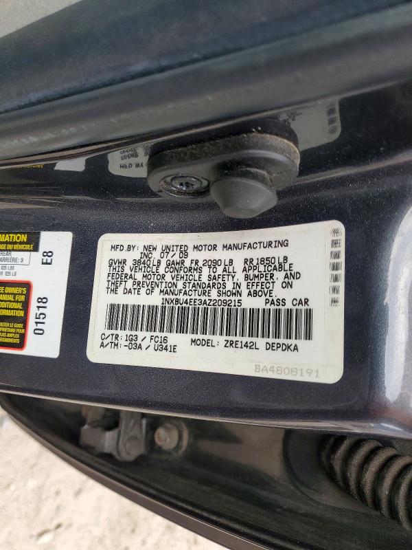 Aukcja sprzedaży 2010 Toyota Corolla, vin: 1NXBU4EE3AZ209215, numer aukcji: 57999366