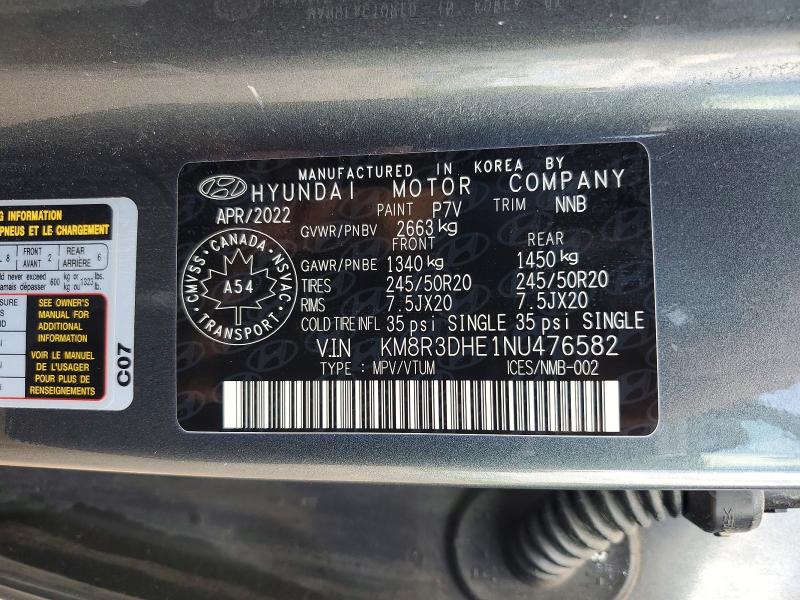 2022 Hyundai Palisade მანქანა იყიდება აუქციონზე, vin: KM8R3DHE1NU476582, აუქციონის ნომერი: 58875656