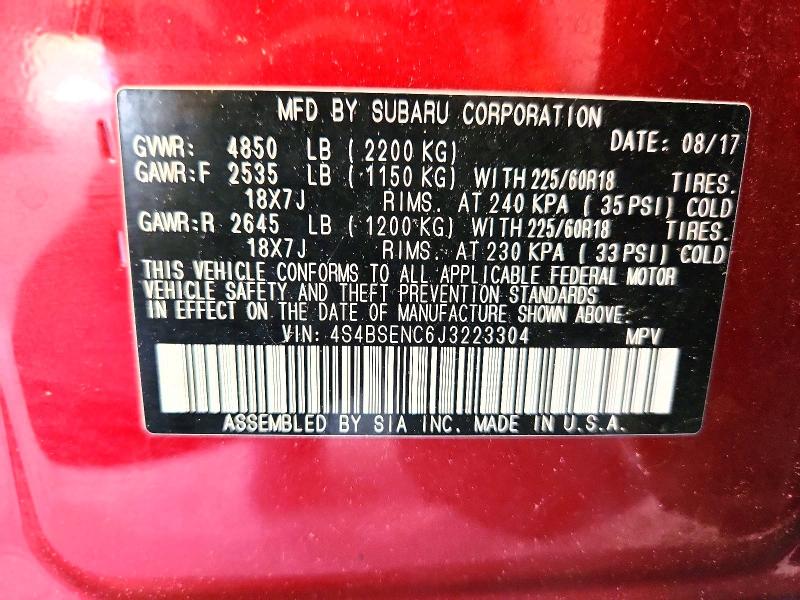 58622516 :رقم المزاد ، 4S4BSENC6J3223304 vin ، 2018 Subaru Outback مزاد بيع
